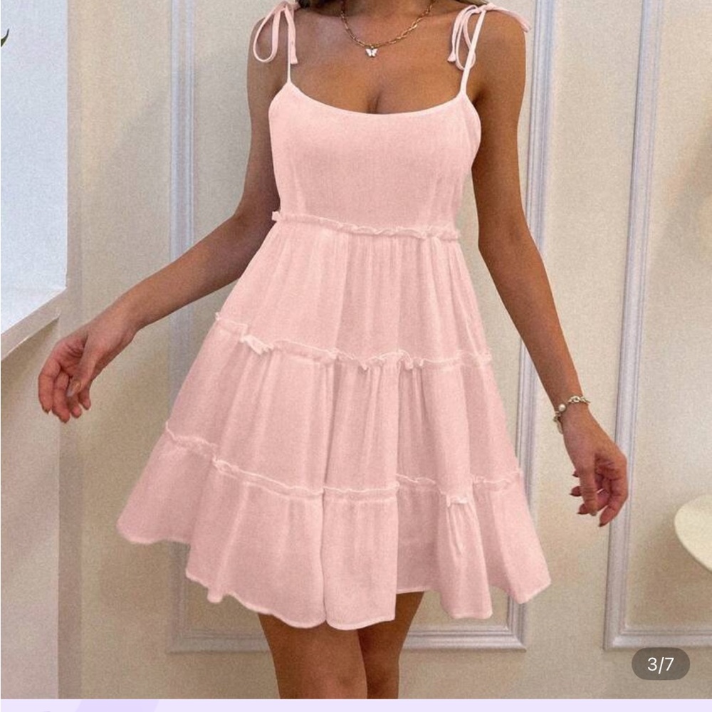 SHEIN Light Pink Tiered Mini Dress - Size Small
